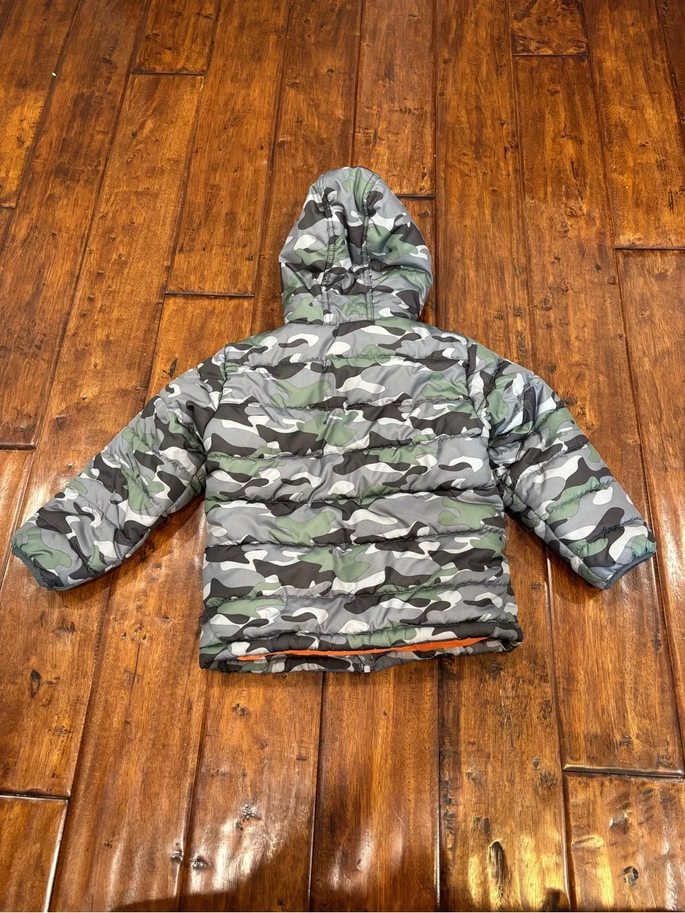 OshKosh B’gosh Boys Camo Puffer Winter Coat Jacket Orange Fleece Lined Size M